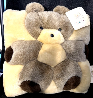 Vintage T.W.I.E Brown Panda Bear Plush Pillow NWTS osb