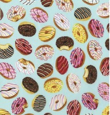 1/4 Yard 9  x42  Assorted Donuts On Light Blue Cotton Quilt Fabric