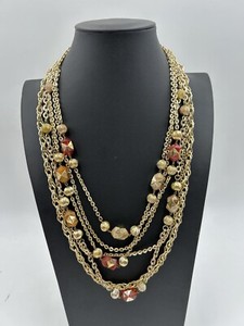 Authentic Antique Multi-Strand Layered Necklace Gold Plated Bakelite Beads Western Germany