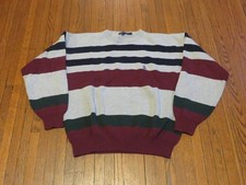 Men's VTG 90's Nautica Grey Navy Maroon Forest Green Striped Sweater sz L