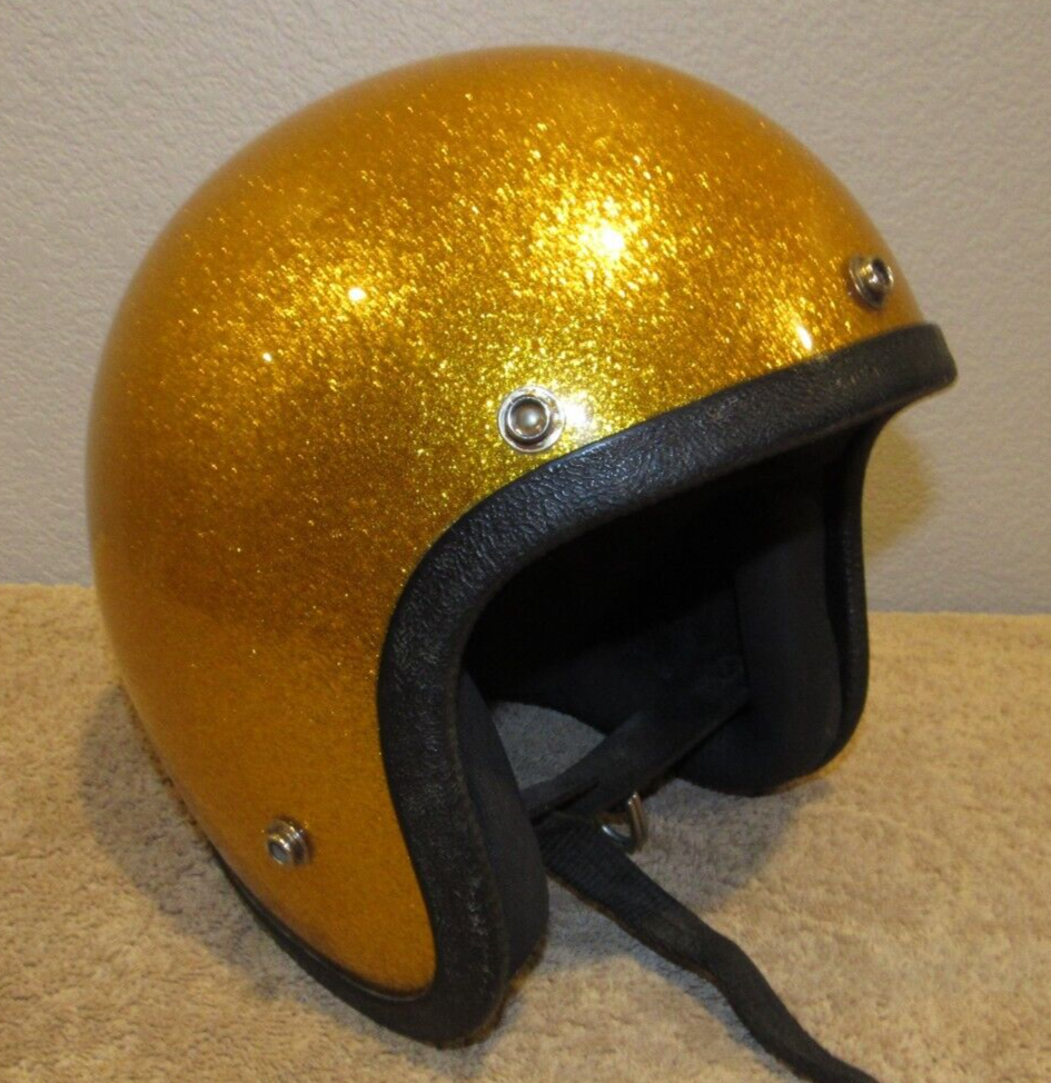 classic motorcycle helmets gold flexk Vintage Gold Metal Flake Motorcycle Helmet