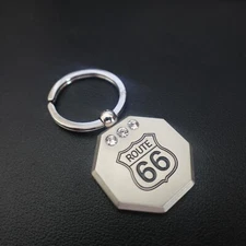 Route 66 Keychain Metal Souvenir Sparkle Travel Gift Heavy Silver Tone