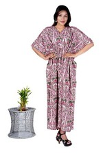 Indian Pink Floral Cotton Kaftan Night Maxi Gown Handmade 100% Cotton Caftan US