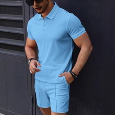 Mens Tracksuit 2-Piece Set Short Sleeve T Shirt Shorts Sweatsuit Outfit Set