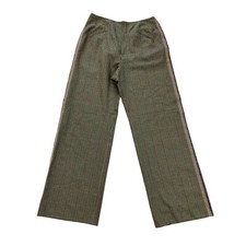 Vintage 80s 90s Joan Vass NY 100 Wool Green Check Plaid Side Stripe Trousers