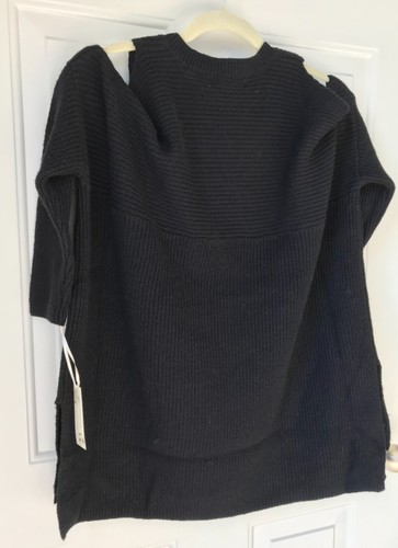 NWT Women’s Kaisley Black Open Shoulder Oversized V-Neck Rib Knit Sweater, Sz XS - Picture 11 of 12