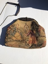 Vintage Victorian Tapestry Purse Handbag Jewel Frame Chain