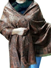 Russet Brown Paisley Wool Shawl Wrap - Warm Jamawar Ladies Dress Scarf 78"