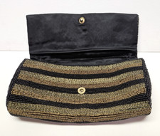 Genie Brand Black and Gold Beaded Clutch Vintage Formal Cocktail Evening Purse