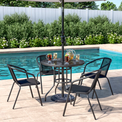 Garden Bistro Set Dinning Table with Parasol Hole And Chairs Outdoor  Furniture UK