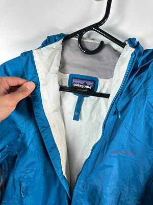 Patagonia Mens Full Zip Hooded Outdoor Windbreaker Jacket Blue Sz
