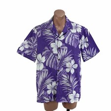 Vtg 80s Pacific Legend Hawaiian Camp Shirt Mens Large Purple Floral Cotton USA