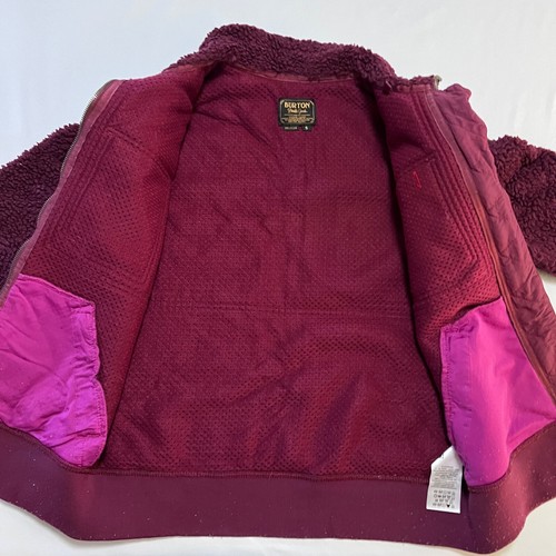 2016 Burton Bolden Womens Small Wine Red Fuzzy Sherpa Fleece Zip-Up Jacket - Picture 3 of 10