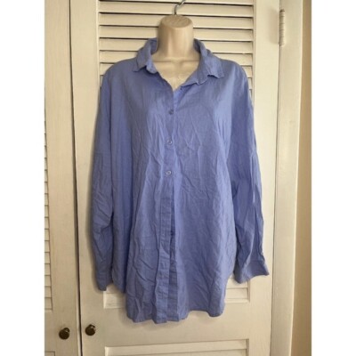 Eloquii Elements Button Down Shirt  Relaxed Fit Periwinkle 18 Linen blend
