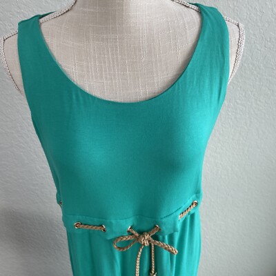 Chicos Size 1 Teal Green Sleeveless Maxi Dress w/ Leather Tie | eBay