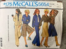5654 Vintage McCalls SEWING 70s Jacket Culottes Pants Carefree Size 12 Bust 34