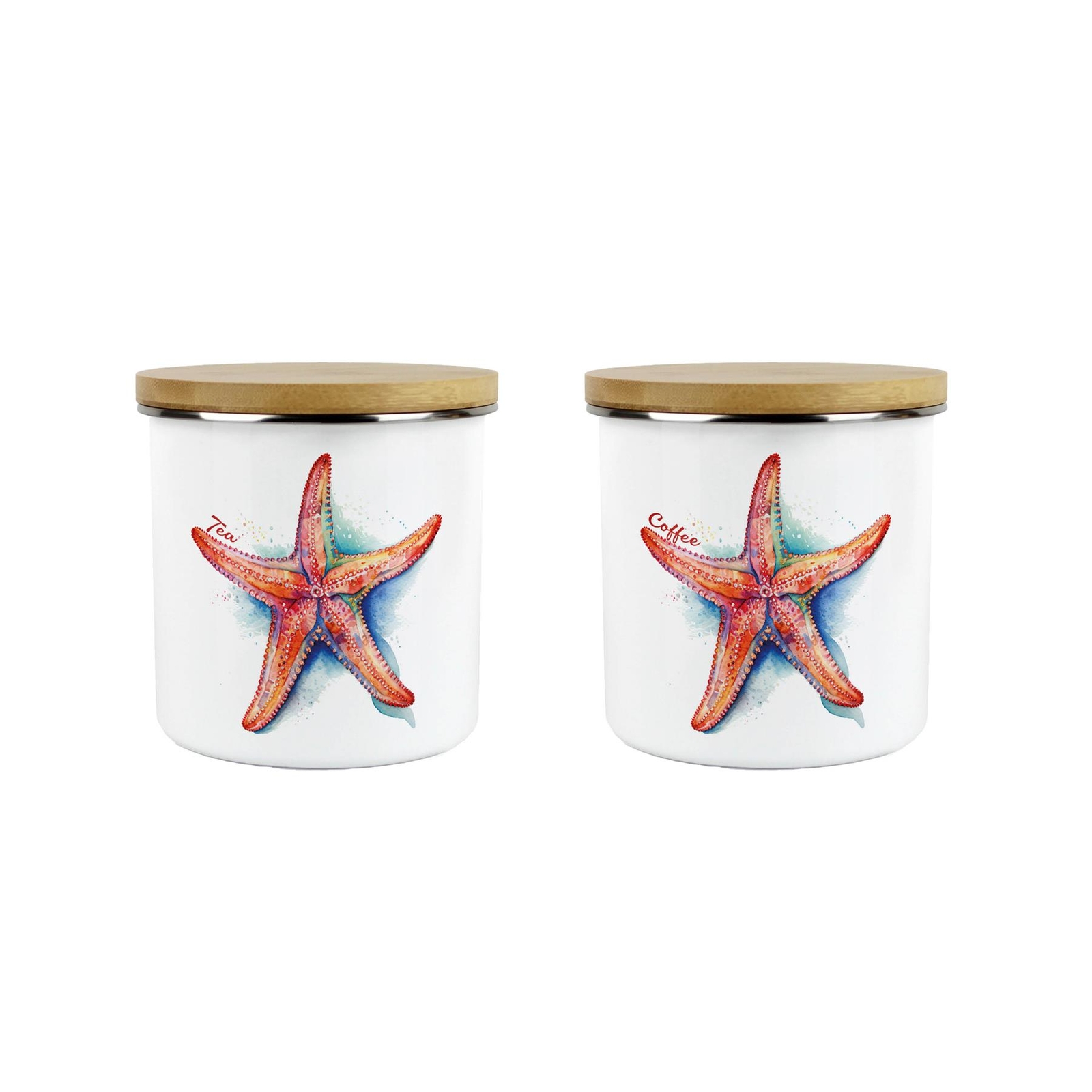 Vibrant Starfish Tea & Coffee Canister Set - Kitchen Enamel Storage Jar Gifts
