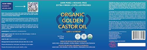 QUEEN OF THE THRONES Organic Golden Castor Oil - 500mL 16.9oz | 100% ...