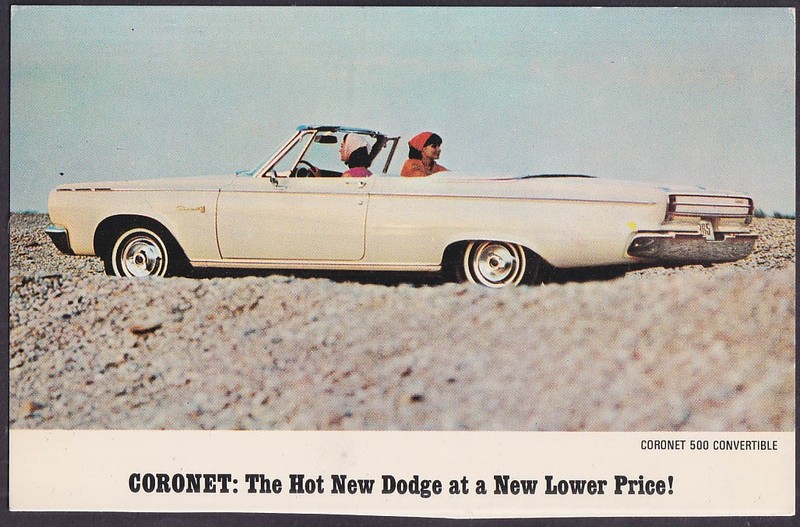 1965 Dodge Coronet 500 Convertible: dealer postcard Van Tilburgh Sidney OH