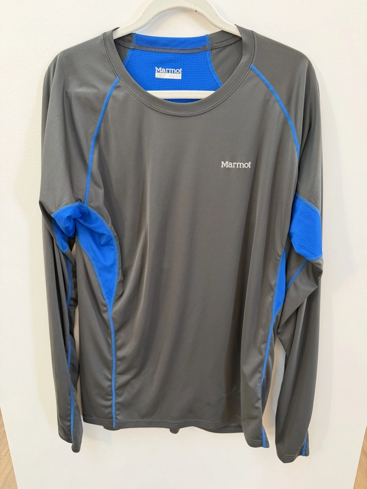 Marmot Mens Long-Sleeve Performance Shirt Gray & Blue XL Lightweight Activewear