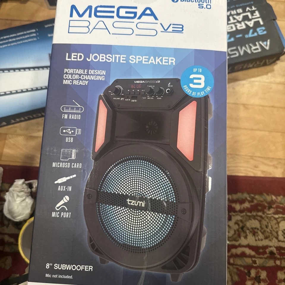 Altavoz Tzumi Mega Bass Music MEGA BASS V3 LED Pantalla Sitio de Trabajo Negro Bluetooth Foto 2 de 3