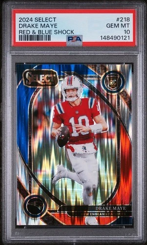 2024 Panini Select Drake Maye #218 Red & Blue Shock Prizm (RC) PSA 10