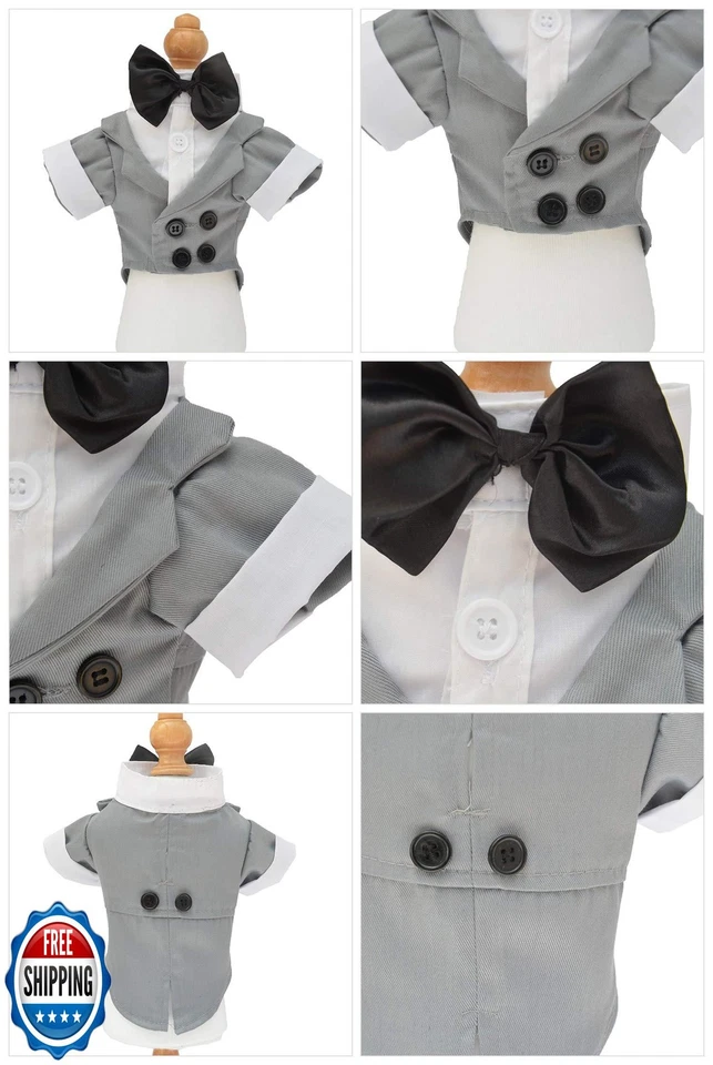 Disfraz de mascota Lovelonglong traje de perro esmoquin formal con pajarita negra para mediano Foto 2 de 4