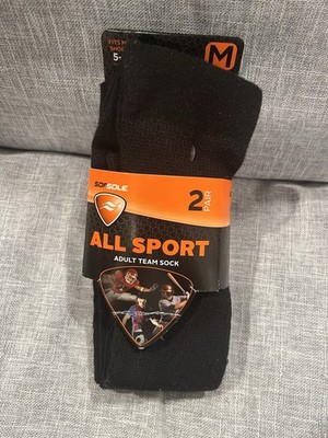 Sof Sole Moisture-Wicking Cushioned Athletic Socks 2 Pairs Black Size M