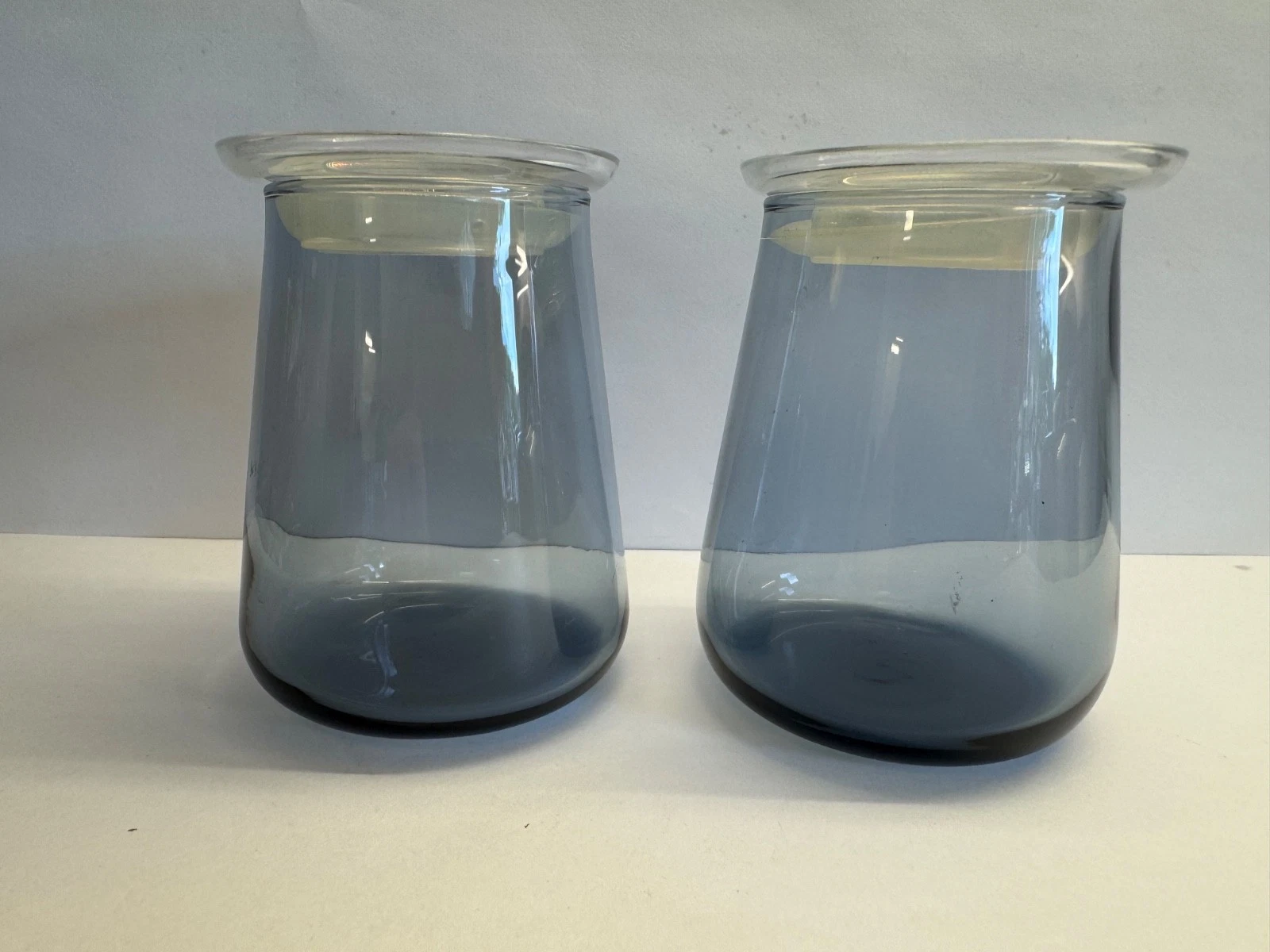 Retro Pair of Smoke Grey Glass Storage Jars with Plastic Airtight Lids