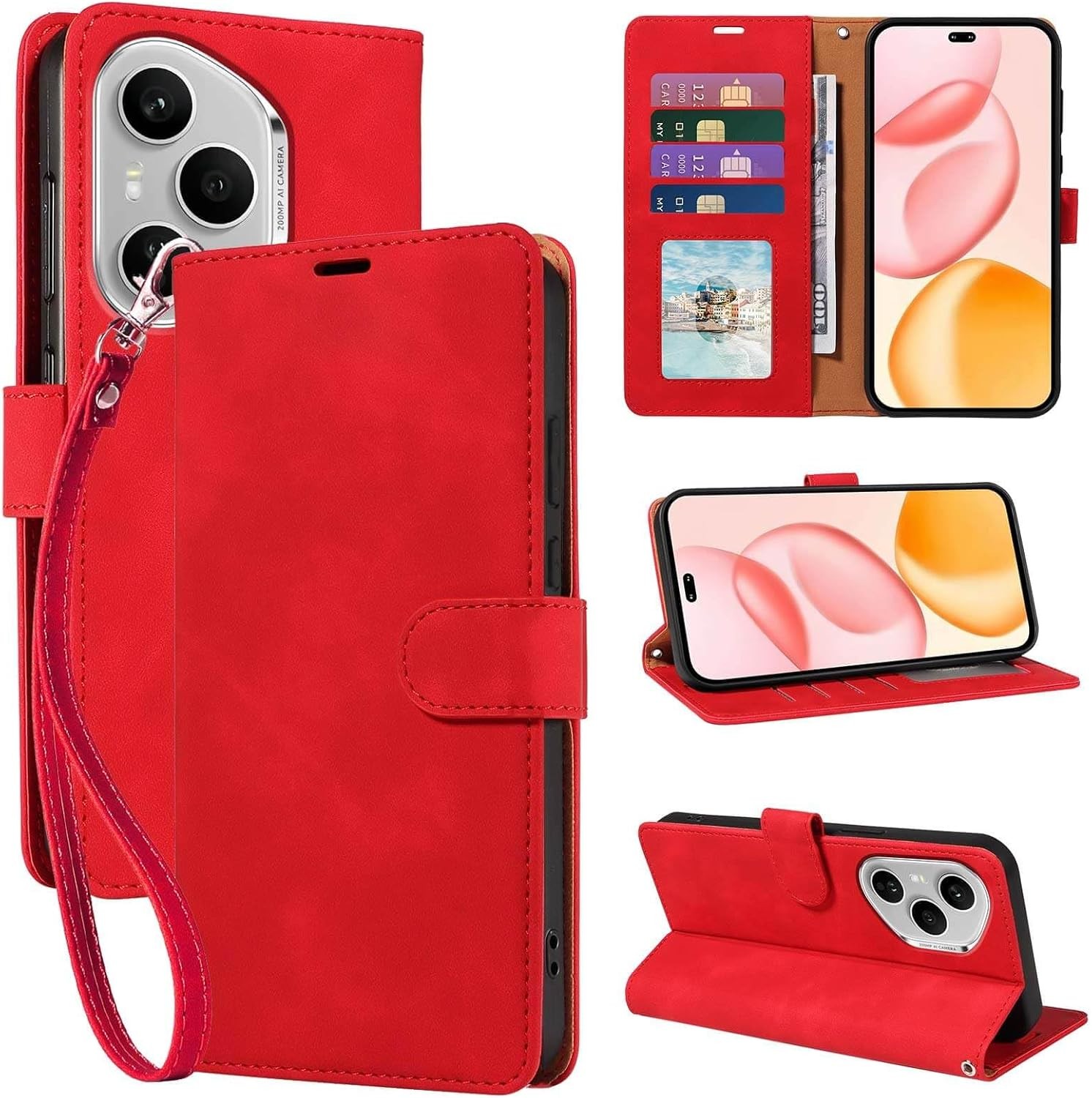for Honor 400 Pro Case Wallet with RFID Blocking, 4 Card Slots & Detachable Wri