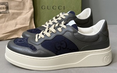 Gucci Jumbo GG Grey Blue Sneakers Men's Size 9 (US 9.5) Authentic