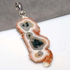 Ciondolo albero agata in fetta solare placcato argento 925 2,5" più bello GW