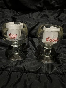 Coors Beer And Coors Light Silver Bullet Glasses Heavy Stemmed Footed Chalices