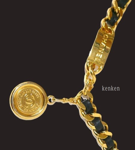 CINTURA CHANEL Catena AUTENTICA Medaglia Oro Moneta Kenkenjp Pelle Nera 81cm COCO Placca CC - Foto 4 di 22