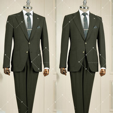 Olive Green Men's Formal Suit Tailored Tuxedo Jacket Regular Fit Office 2Pcs