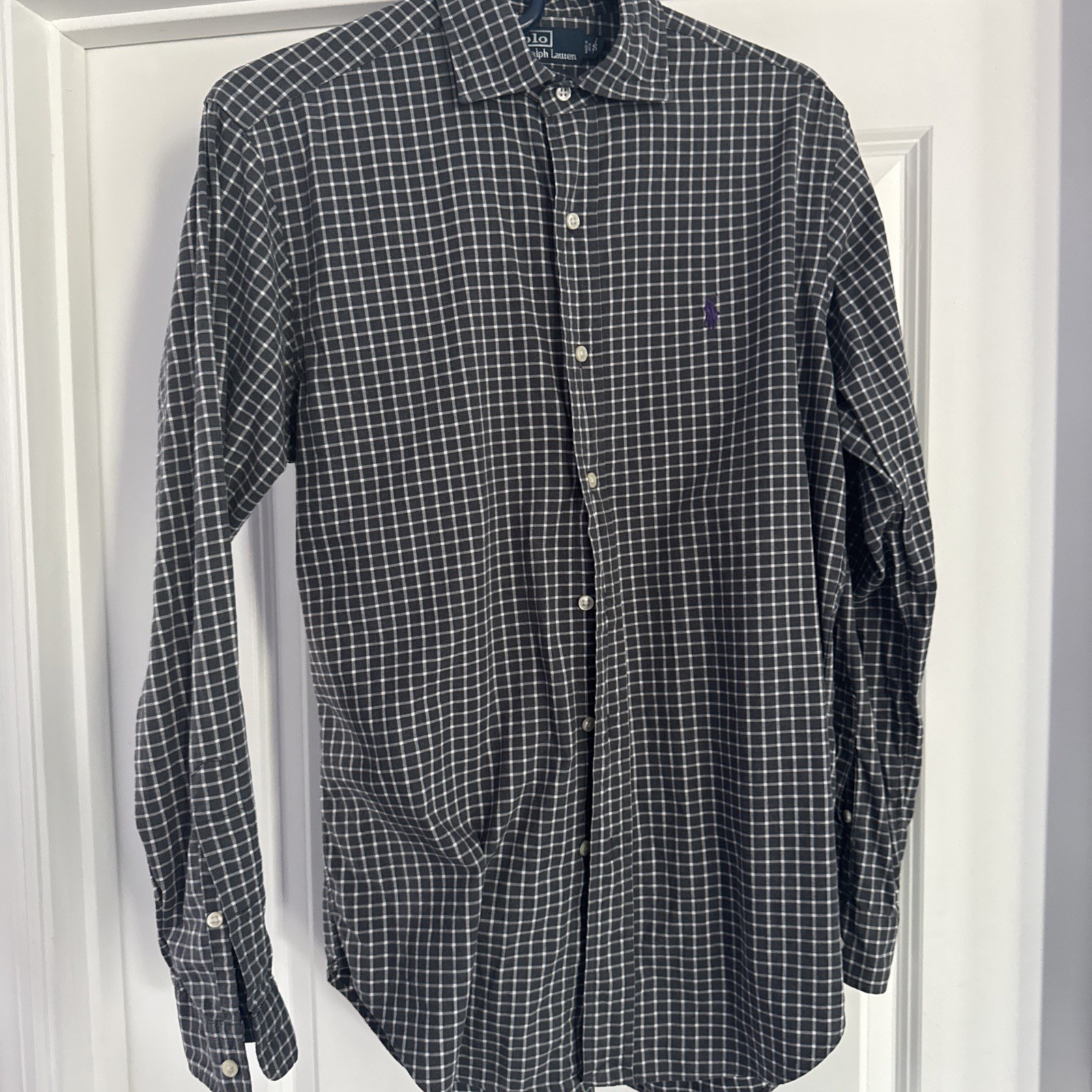 Polo Ralph Lauren camicia uomo S quadri righe bottoni viola pony