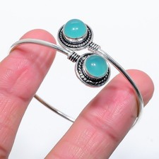 Aqua Chalcedony Gemstone 925 Sterling Silver Adjustable Cuff Bracelet For Gift