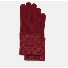 Coach Signature Knit Tech Gloves Cherry Color new