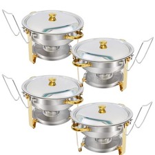 2/4 Pack Round Chafers and Buffet Warmers Sets 5 Qt Chafing Dish Buffet Set Gold