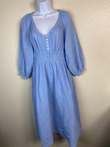 J. Crew Soft Blue In Soft gauze Midi Dress size Small Smocked Waist Balloon Boho - Picture 19 of 20