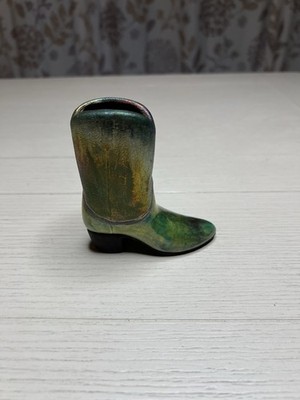 Raku Pottery Cowboy Boot Iridescent Figurine Signed J. Diller 4 