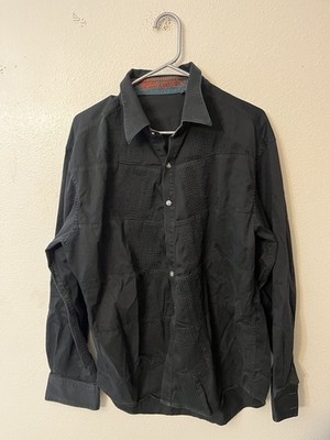 Robert Graham Shirt Mens XL Flip Cuffs Black Paisley Print Long Sleeve Button Up
