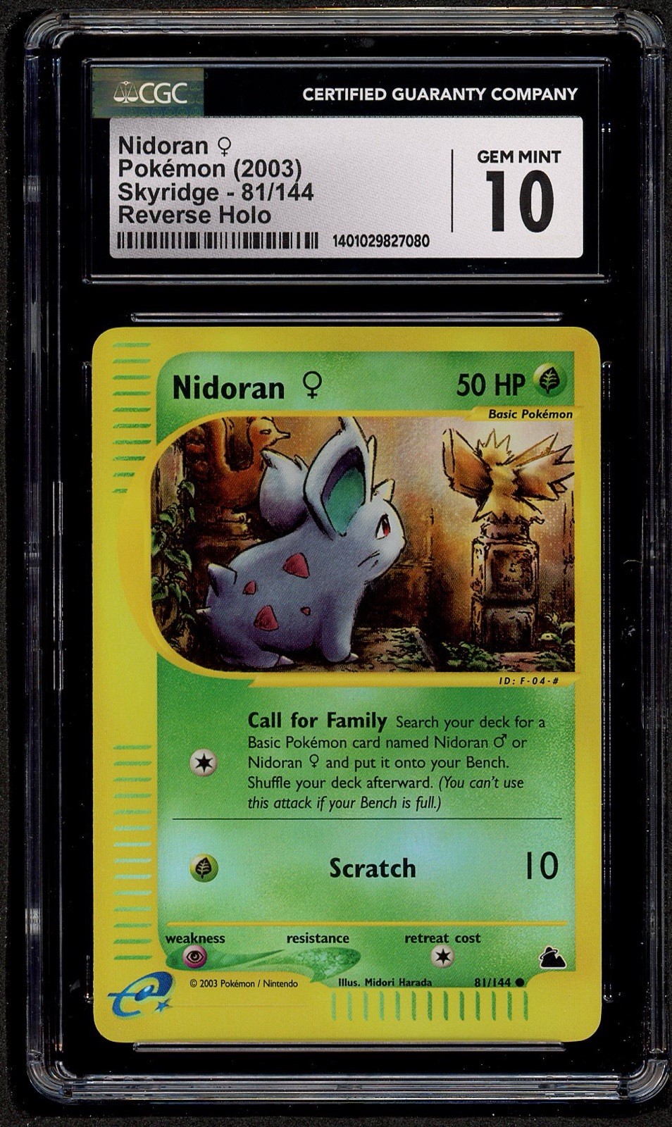 CGC 10 GEM MINT Nidoran 81/144 REVERSE HOLO Foil Skyridge Pokemon