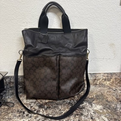 Coach Signature Fold Over 2WAY Tote Bag PVC Leather Dark Brown F54774.