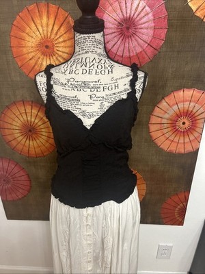 Moa Moa Black Ruffle Trim Tank Top Resort Lounge  Street Chic Goth Sz L