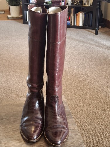 Liz Claiborne Womens Riding Boots Sz 6.5 M Brown Leather Low Heel Snakeskin - Picture 1 of 6