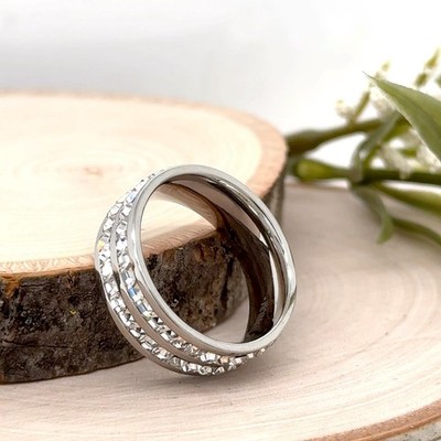 Unisex 8mm Silver Titanium Ring   Hypoallergenic Band with Dual CZ Accents
