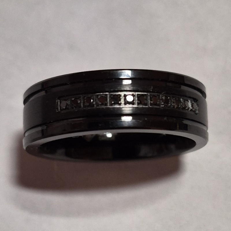  Men's 1/10 Ct Black Diamon Tungsten Carbide Band Ring Size 11.5 8mm 