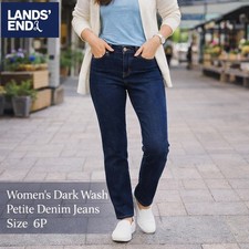 Lands End Petite Womens Dark Wash Sustainable Denim Jeans Size 6P