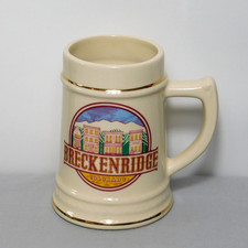 Vintage Breckenridge Colorado Ski Town Gold Trim Made in USA Beer Stein Mug 5"